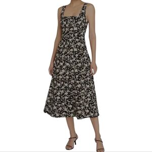 Club Monaco Sleeveless Square Neck Black Cotton Cream Floral Corset Midi Dress